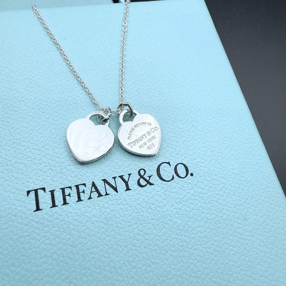 Tiffany & Co. Return to Tiffany Double Heart Pendant Necklace Sterling  16” Mini - Picture 5 of 7